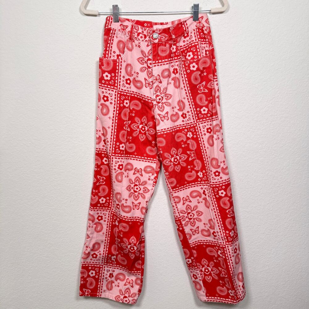 Lisa Says Gah Red & Pink Bandana Print Straight Leg Jeans